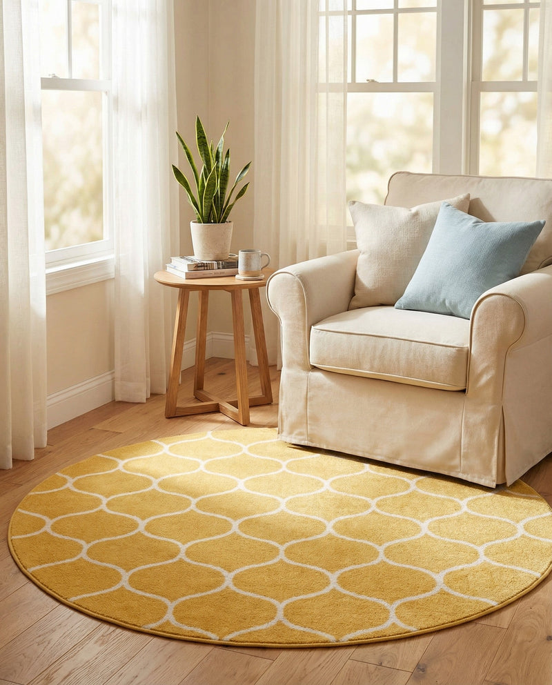 Trellis Mosaic Collection Area Rug -  Pergolatown (Yellow) Round Yellow  lifestyle 47