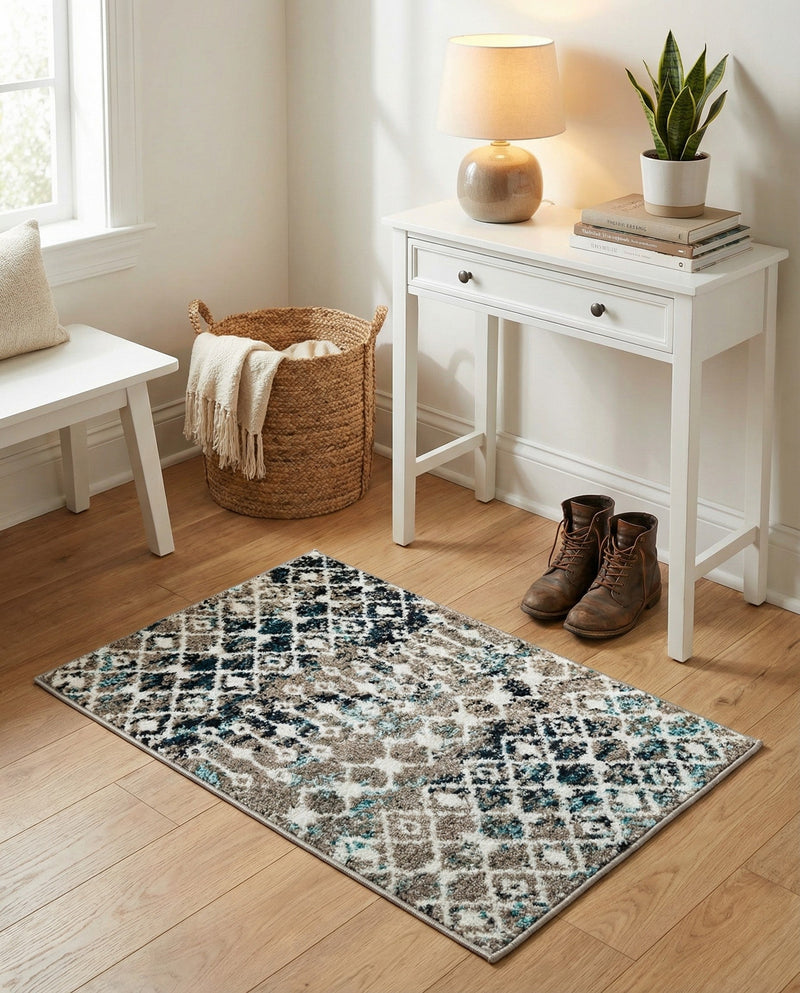 Mediterranean Lattice Collection Area Rug - Santorini (Multi Gray Blue) Rectangle Multi Gray Blue  lifestyle 20