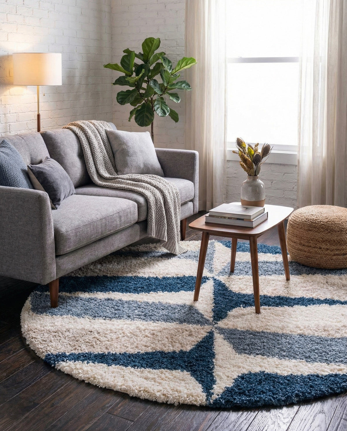 Cozy Cove Shag Collection Area Rug -  Tidewater Round Blue  lifestyle 71