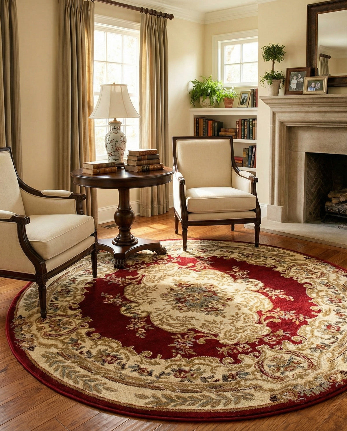 Versailles Elegance Collection Area Rug -  Vincennes Round Red  lifestyle 123