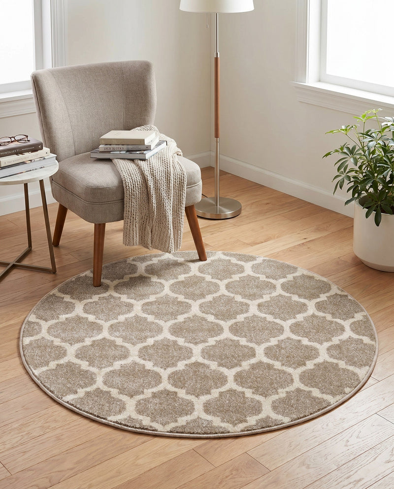 Lattice Gardens Collection Area Rug -  Bloomfield (Light Brown) Round Light Brown  lifestyle 78