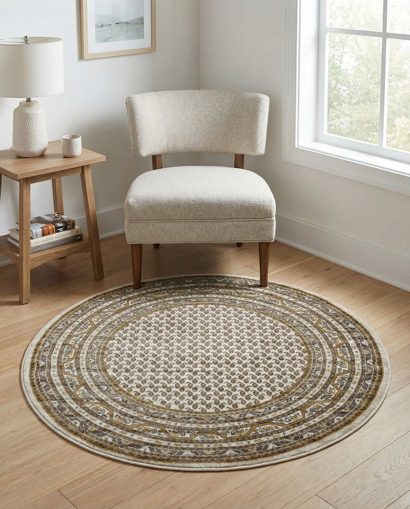 Soho Elegance Collection Area Rug -  Mercer (Beige) Round Beige  lifestyle 54