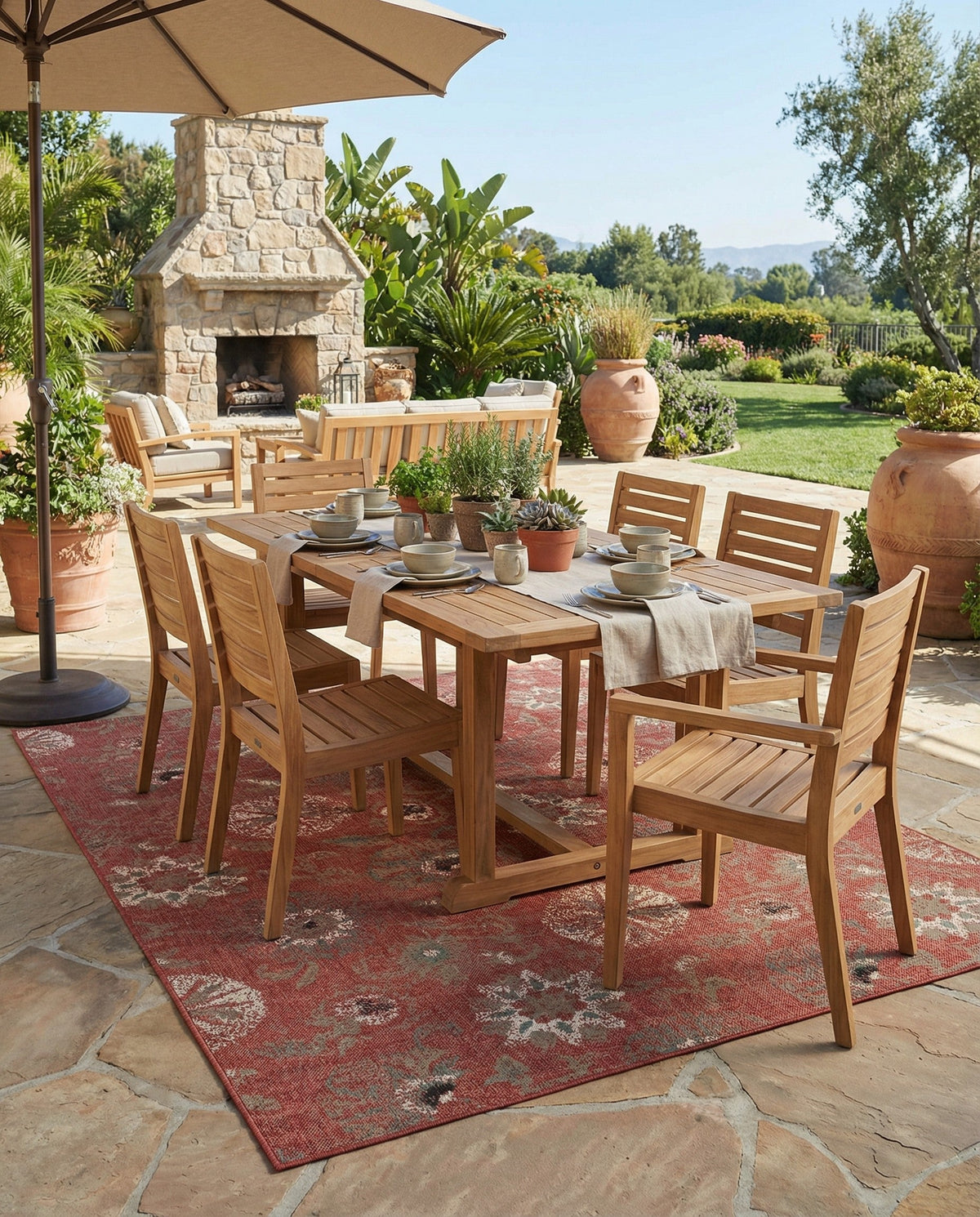 Seaside Blooms Collection Area Rug - Seychelles Rectangle Terracotta  lifestyle 36