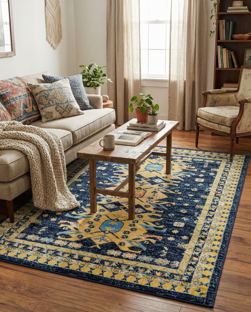 Tabriz Tapestries Collection Area Rug - Azerbaijan (Navy Blue) Rectangle Navy Blue  lifestyle 22