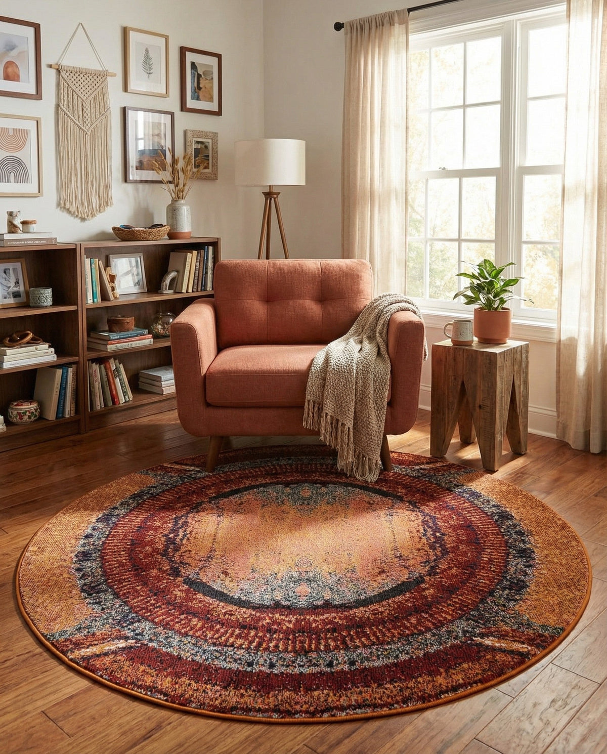 Marrakesh Elegance Collection Area Rug -  Sijilmasa Round Orange  lifestyle 89