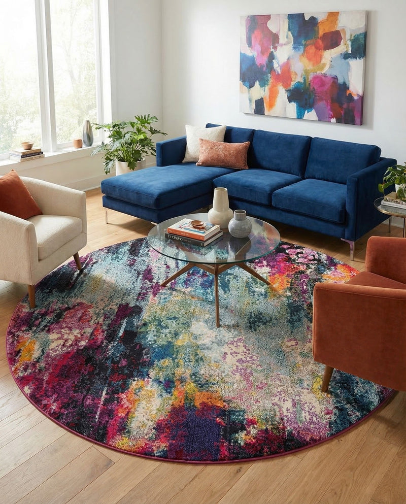 Chromatic Oasis Collection Area Rug -  Oasis Round Multi  lifestyle 69