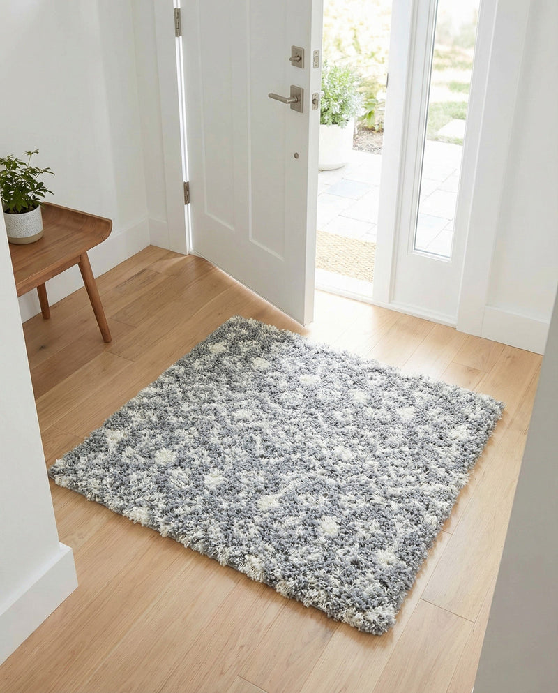 Berber Lattice Shag Collection Area Rug - Atlas (Gray) Square Gray  lifestyle 37