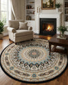 Persian Elegance Collection Area Rug -  Hamedan (Navy Blue) Round Navy Blue  lifestyle 31