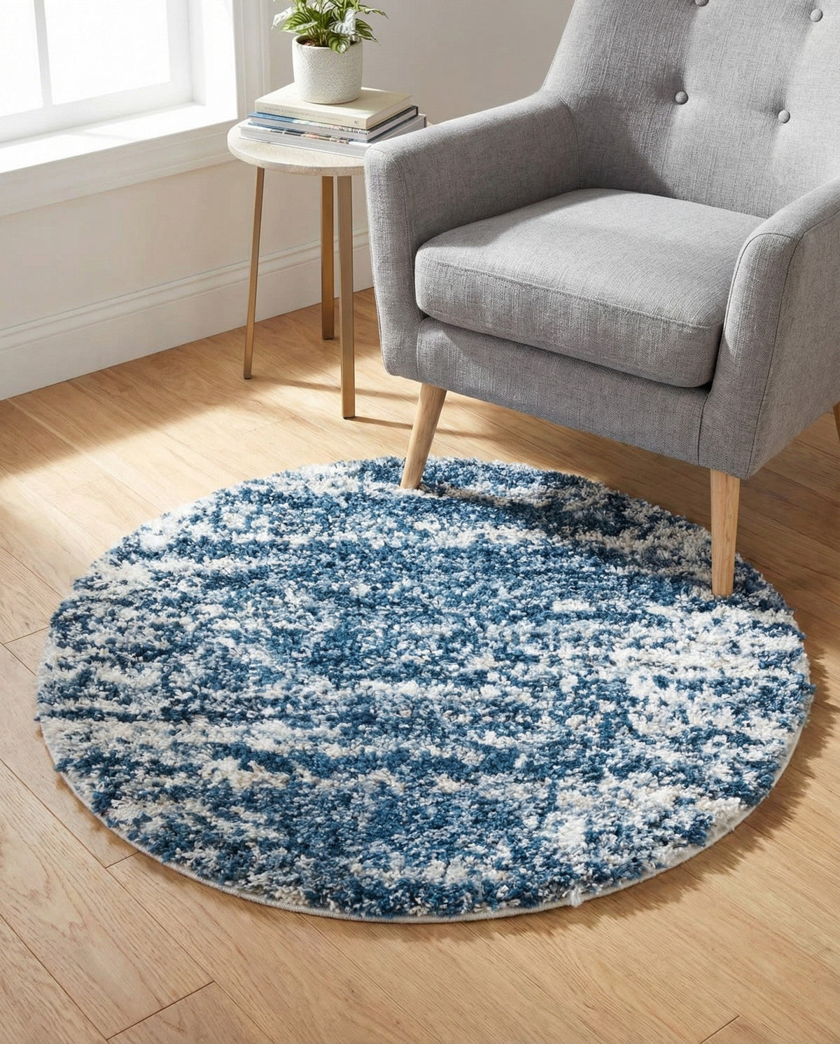 Tranquil Tides Shag Collection Area Rug - Marina Round Blue  lifestyle 130