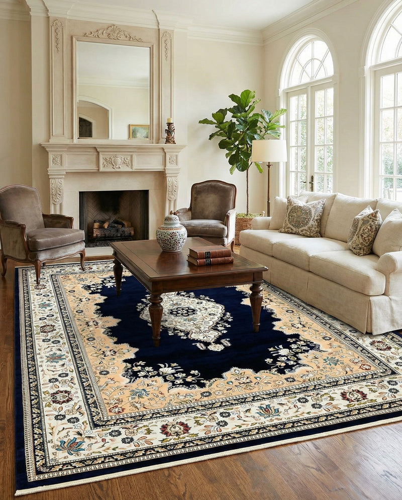 Persian Elegance Collection Area Rug - Isfahan Rectangle Navy Blue  lifestyle 17