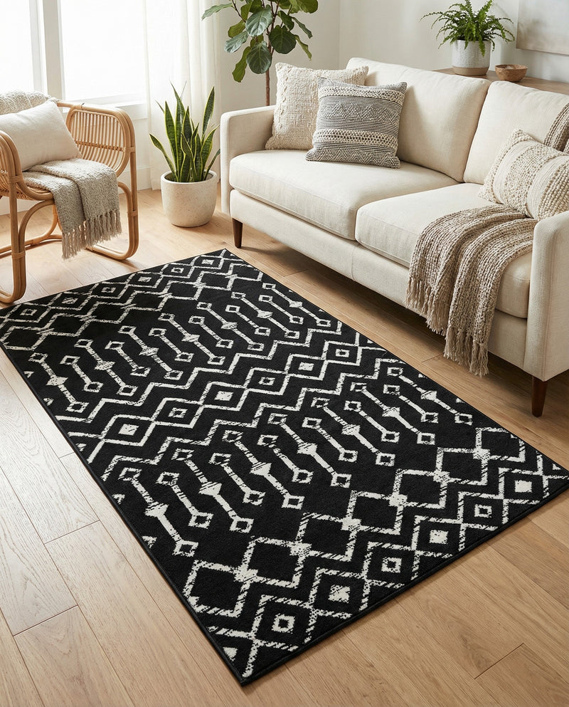 Marrakech Lattice Collection Area Rug - Medina (Black) Rectangle Black  lifestyle 22