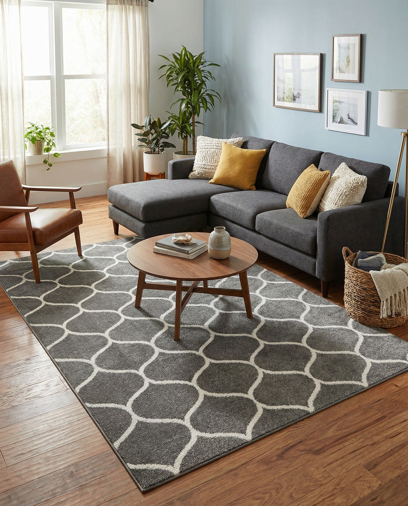 Trellis Mosaic Collection Area Rug -  Pergolatown (Dark Gray) Rectangle Dark Gray  lifestyle 15
