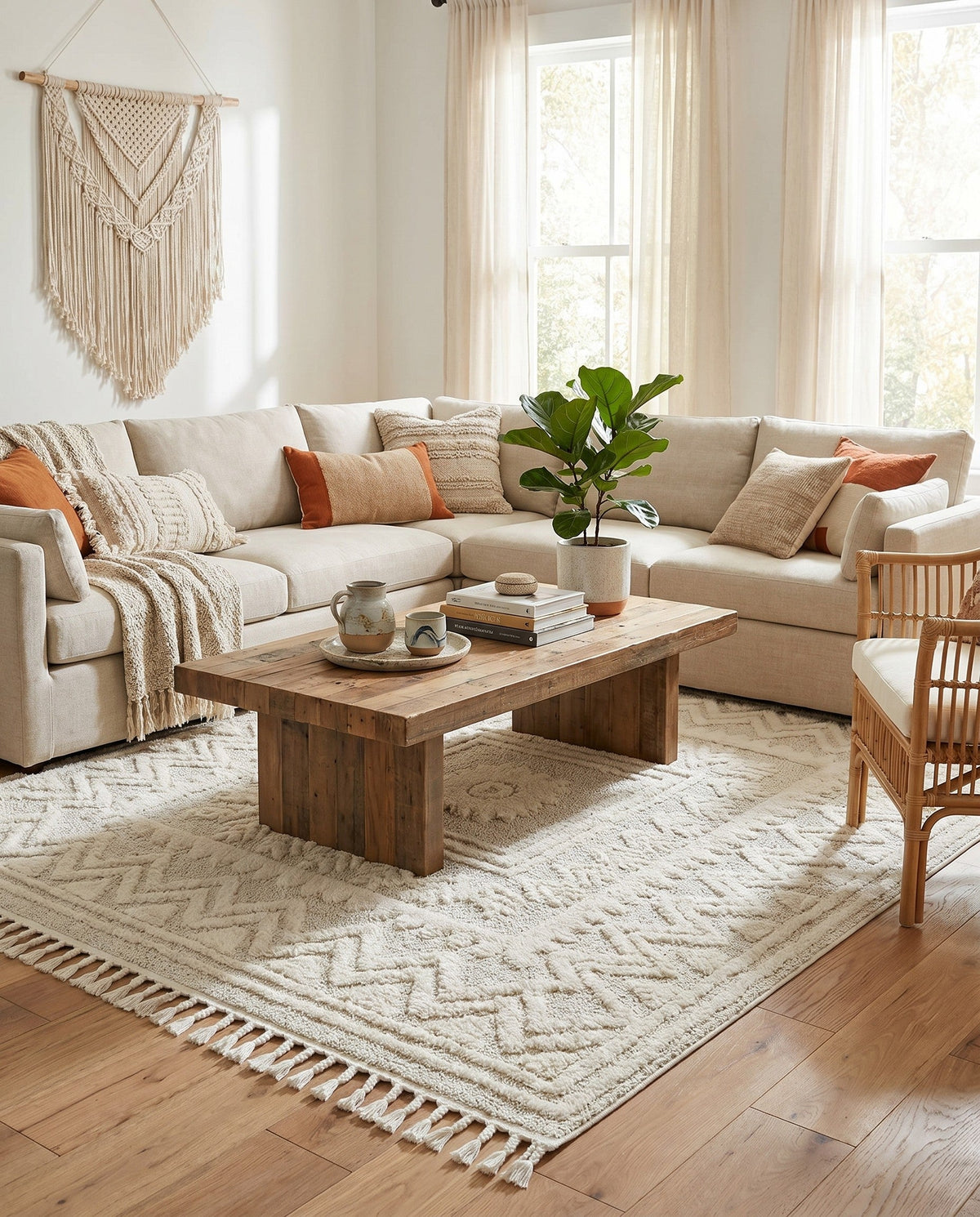 Sahara Chic Collection Area Rug -  Tangier Square Ivory  lifestyle 114