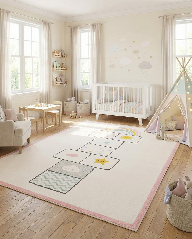 Wonder Tykes Collection Area Rug -  Swirl Rectangle Ivory  lifestyle 12