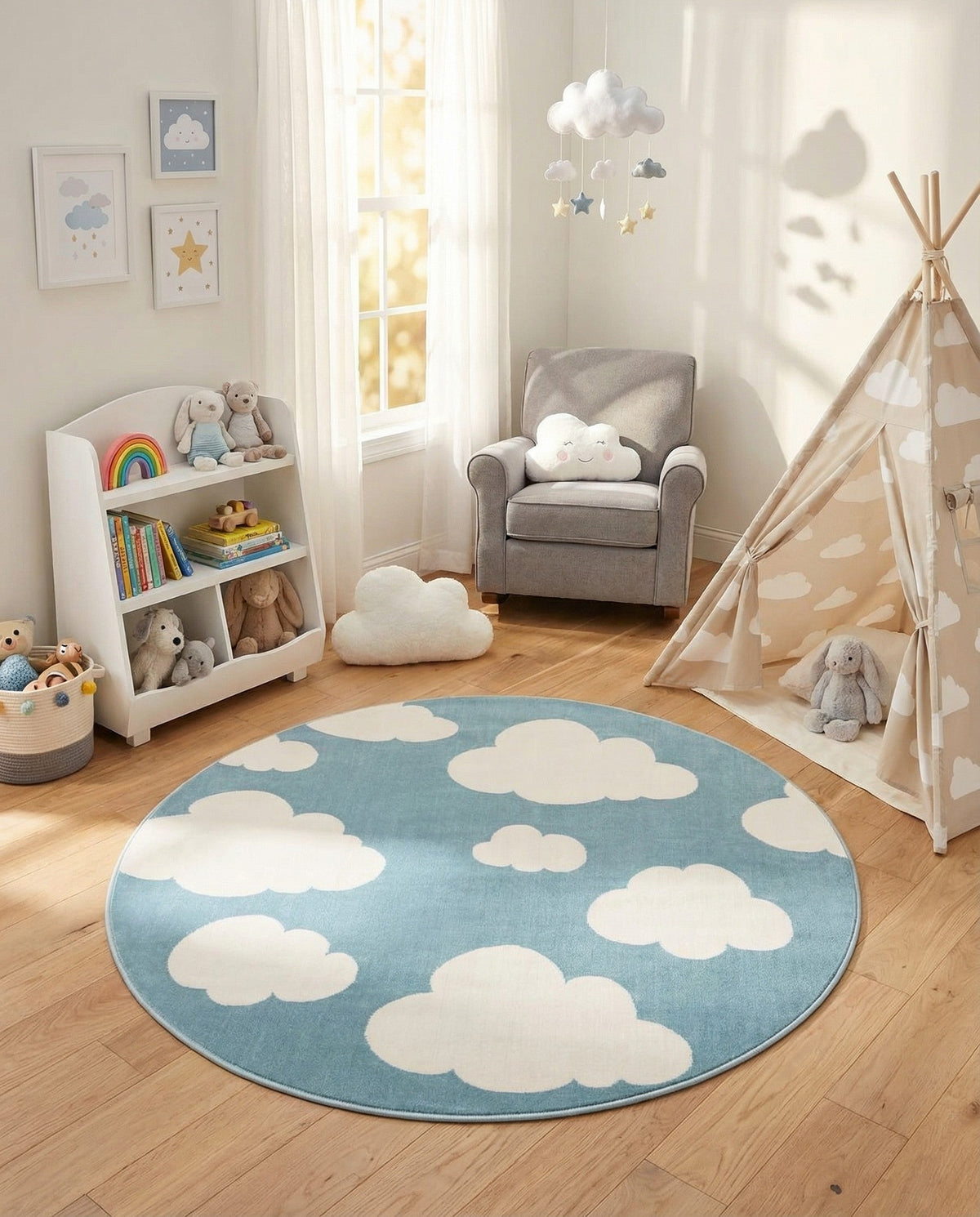 Wonder Tykes Collection Area Rug -  Dreamview Round Sky blue  lifestyle 107