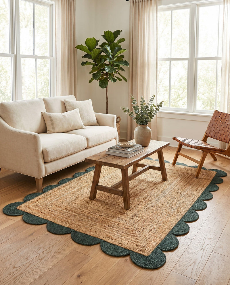 Serenity Braided Jute Collection Area Rug - Seaside Rectangle Natural and Green  lifestyle 50
