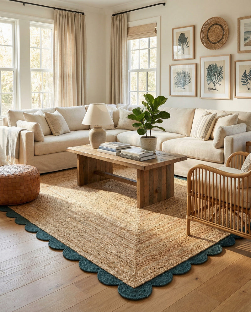 Serenity Braided Jute Collection Area Rug - Seaside Rectangle Natural and Green  lifestyle 14