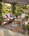 Patio Heritage Collection Area Rug -  Grove Rectangle Navy Blue and Rust Red  lifestyle 25