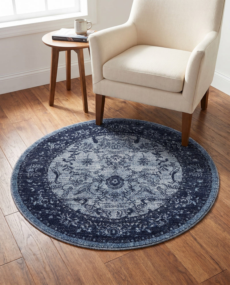 Horizon Collection Area Rug -  Apex (Blue) Round Blue  lifestyle 35