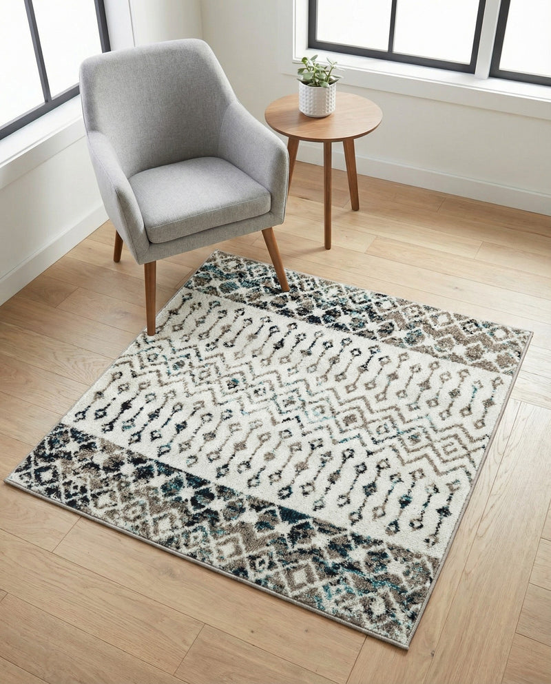 Mediterranean Lattice Collection Area Rug -  Casablanca (Ivory Gray Blue) Square Ivory Gray Blue  lifestyle 82