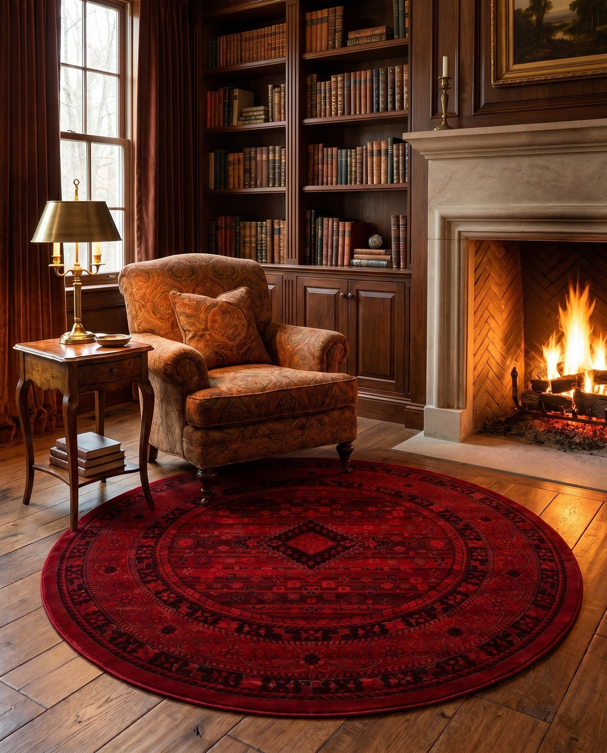 Samarkand Elegance Collection Area Rug -  Zarafshan Round Red  lifestyle 92