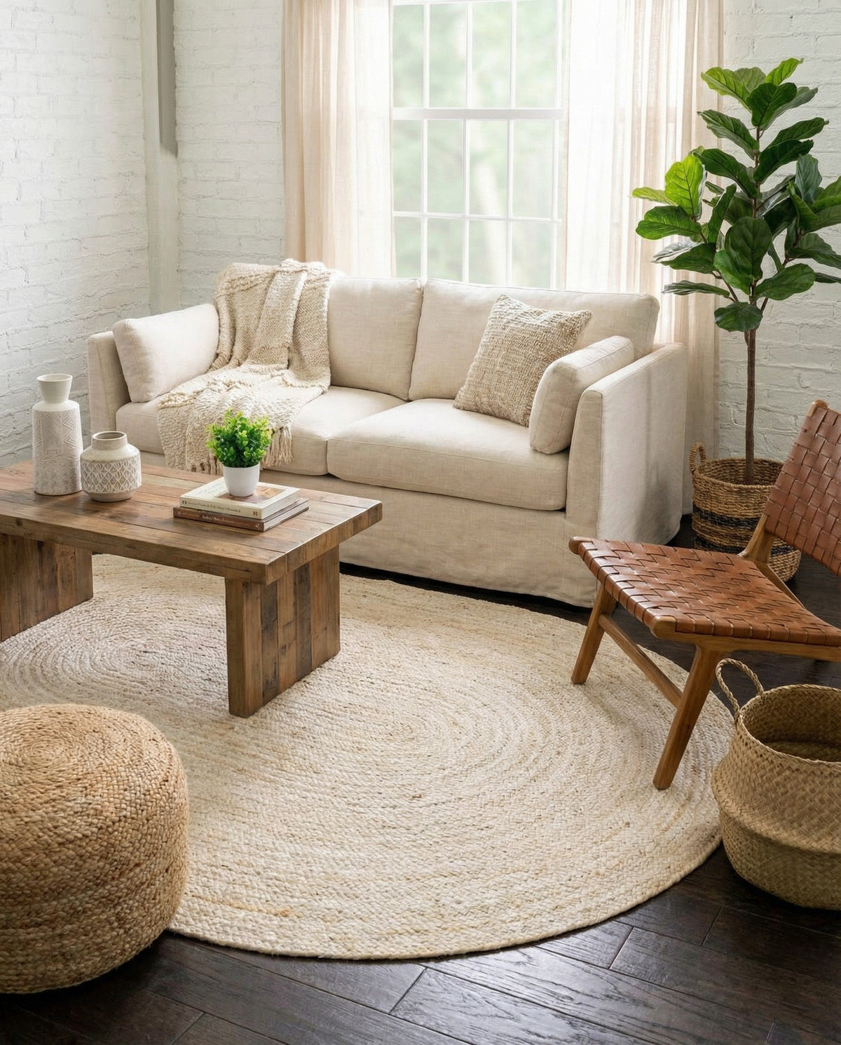 Woven Seaside Jute Collection Area Rug - Savannah (White) Oval White  lifestyle 57