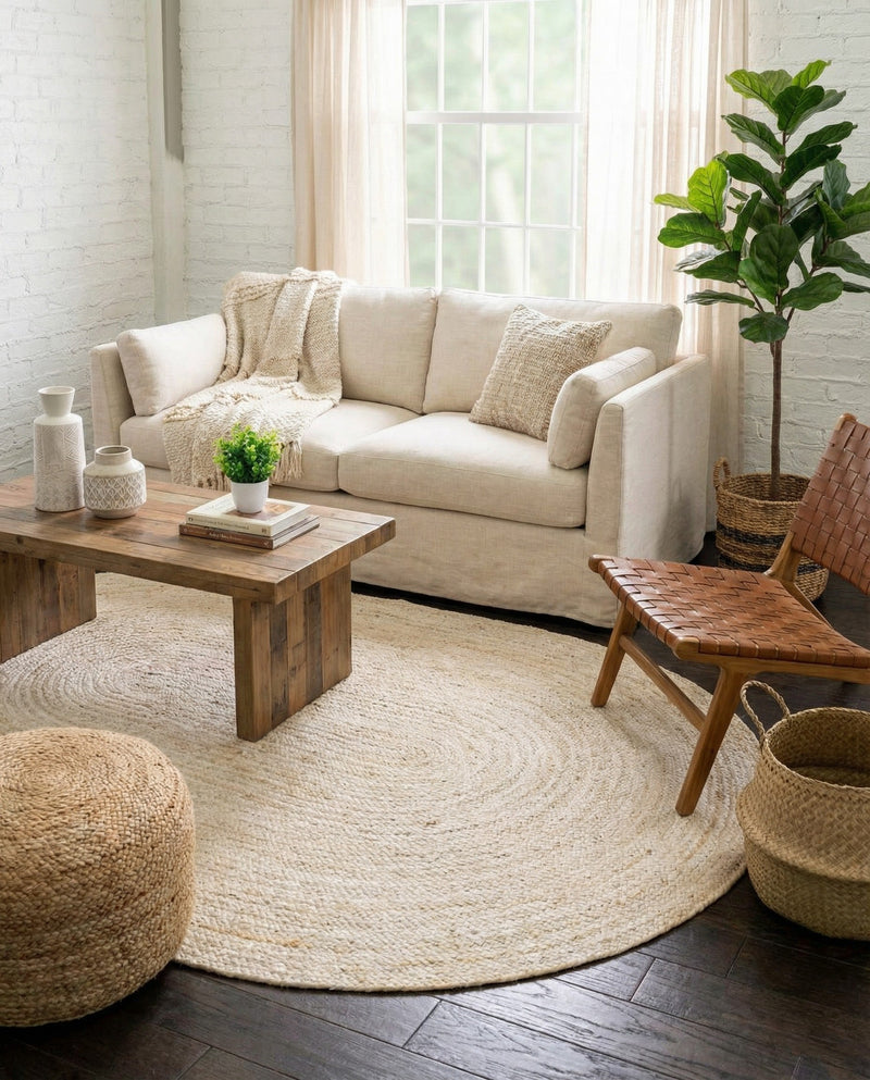 Woven Seaside Jute Collection Area Rug - Savannah (White) Oval White  lifestyle 57