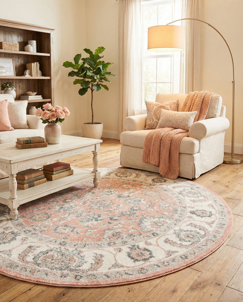 Adriana Terrace Collection Area Rug -  Positano (Rose) Round Rose  lifestyle 24