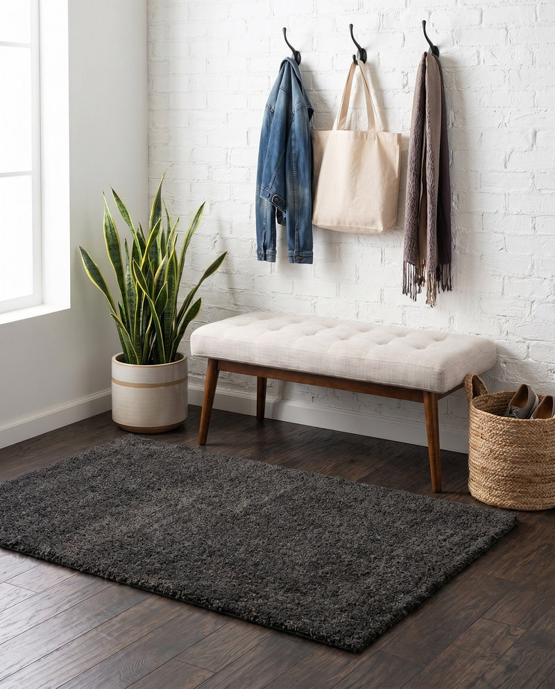 Solid Shag Seaside Collection Area Rug - Azure Cove (Charcoal) Rectangle Charcoal  lifestyle 14