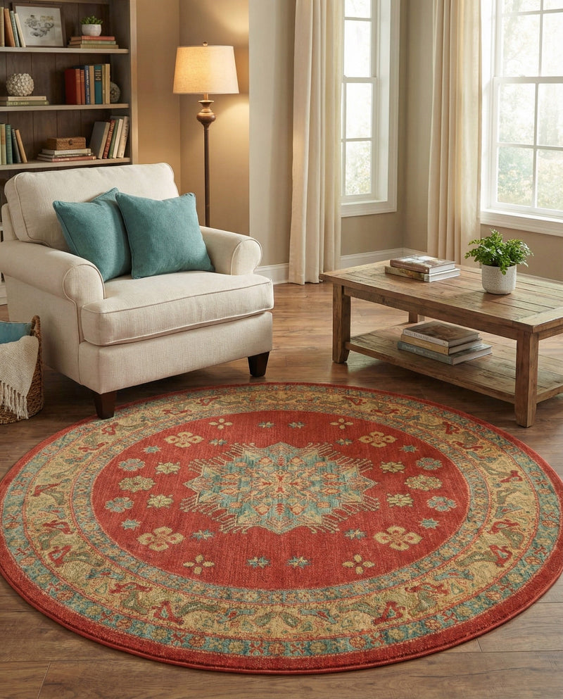 Persian Elegance Collection Area Rug - Isfahan Round Red  lifestyle 42