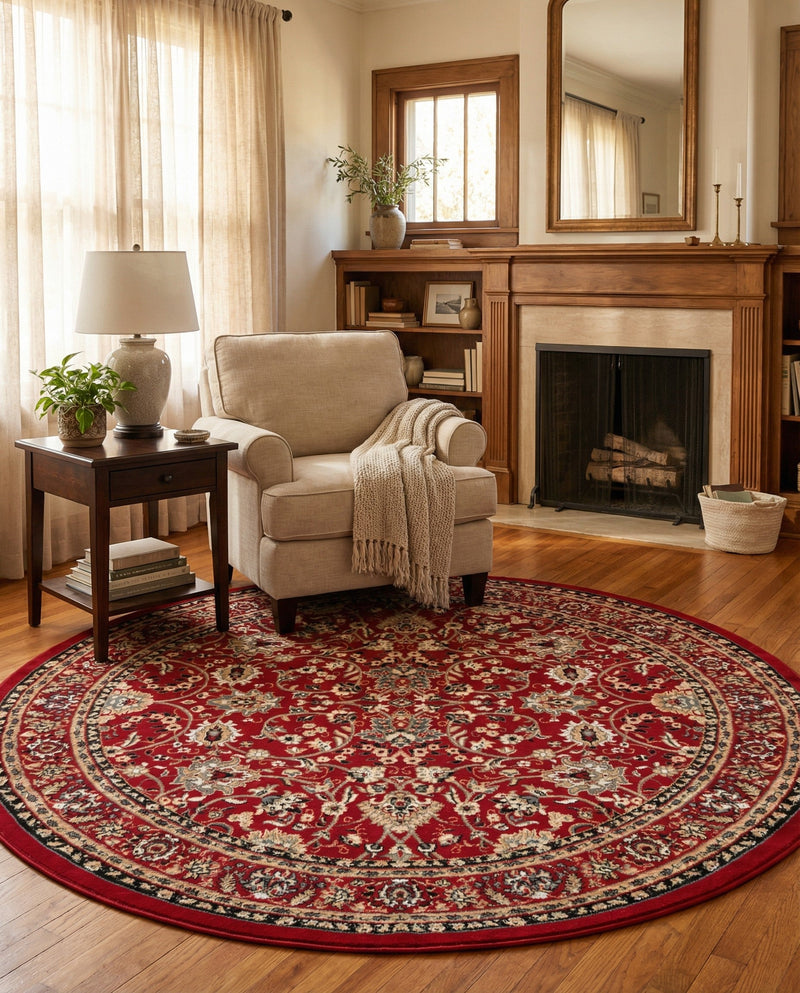 Isfahan Elegance Collection Area Rug - Naghsh-e Jahan (Red) Round Red  lifestyle 52