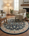 Isfahan Elegance Collection Area Rug - Naghsh-e Jahan (Navy Blue) Round Navy Blue  lifestyle 78