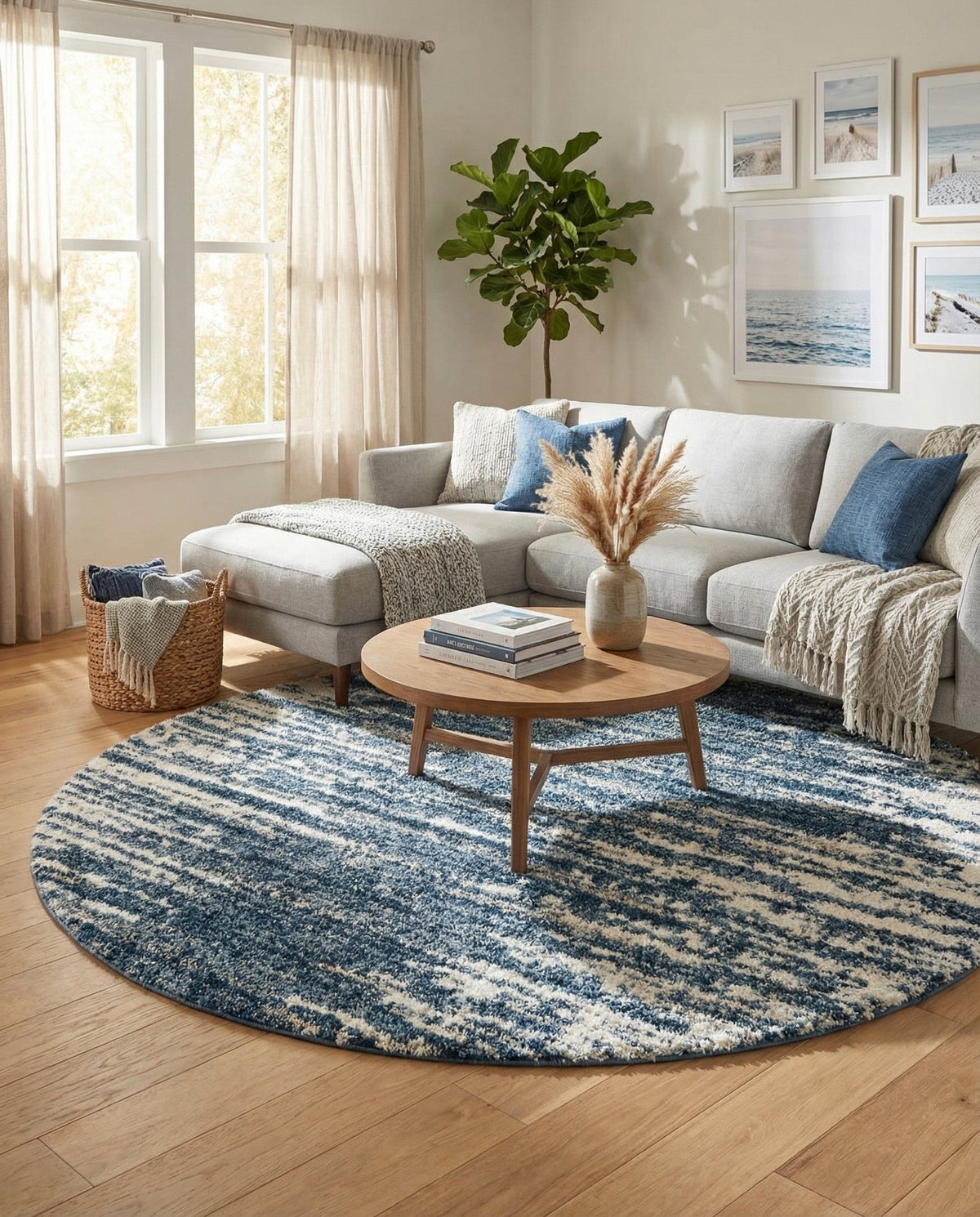 Tranquil Tides Shag Collection Area Rug - Marina Round Blue  lifestyle 131