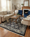 Persian Elegance Collection Area Rug -  Yazd Rectangle Navy Blue  lifestyle 36