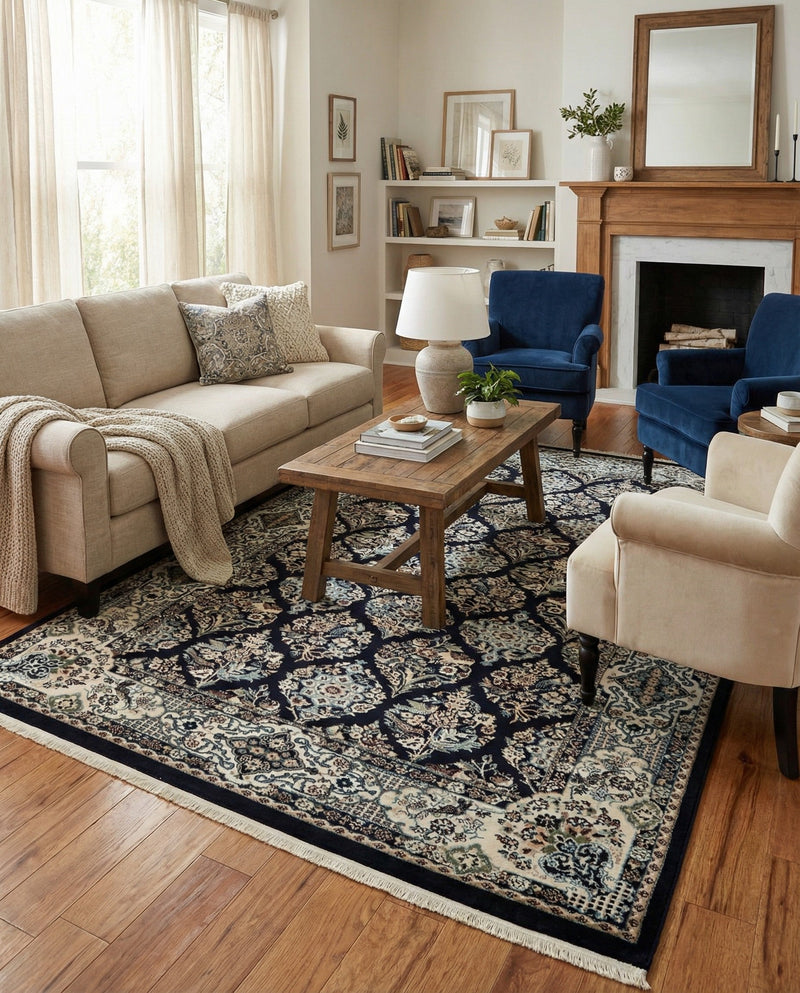 Persian Elegance Collection Area Rug -  Yazd Rectangle Navy Blue  lifestyle 36