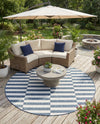 Seaside Stripes Collection Area Rug - Cabana (Blue) Round Blue  lifestyle 32