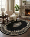Tabriz Tapestry Collection Area Rug - Azerbaijan (Black) Oval Black  lifestyle 45