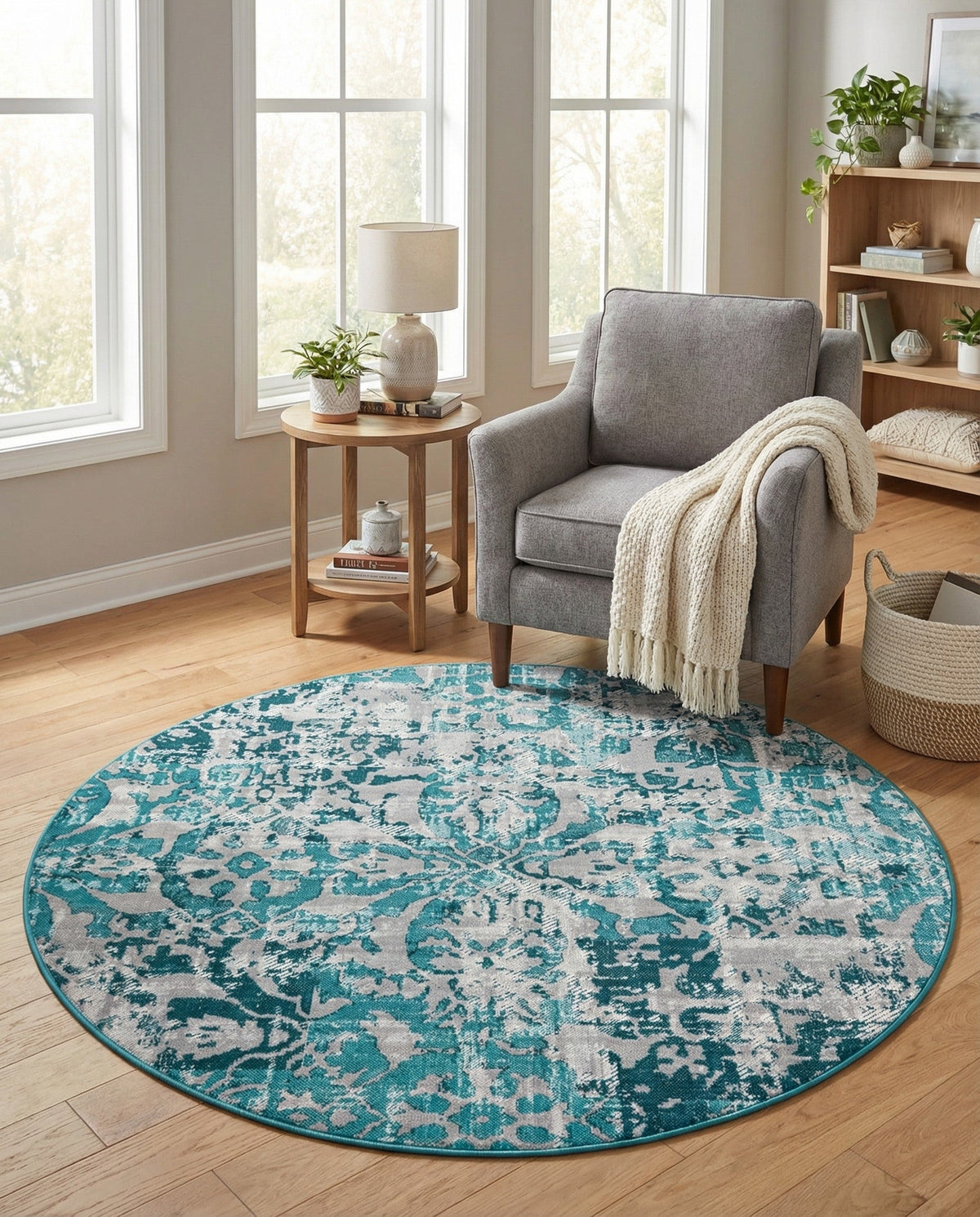Geneva Terrace Collection Area Rug -  Morges Round Blue  lifestyle 75