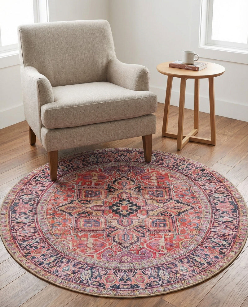 Heritage Elegance Collection Area Rug -  Alhambra Round Red  lifestyle 82
