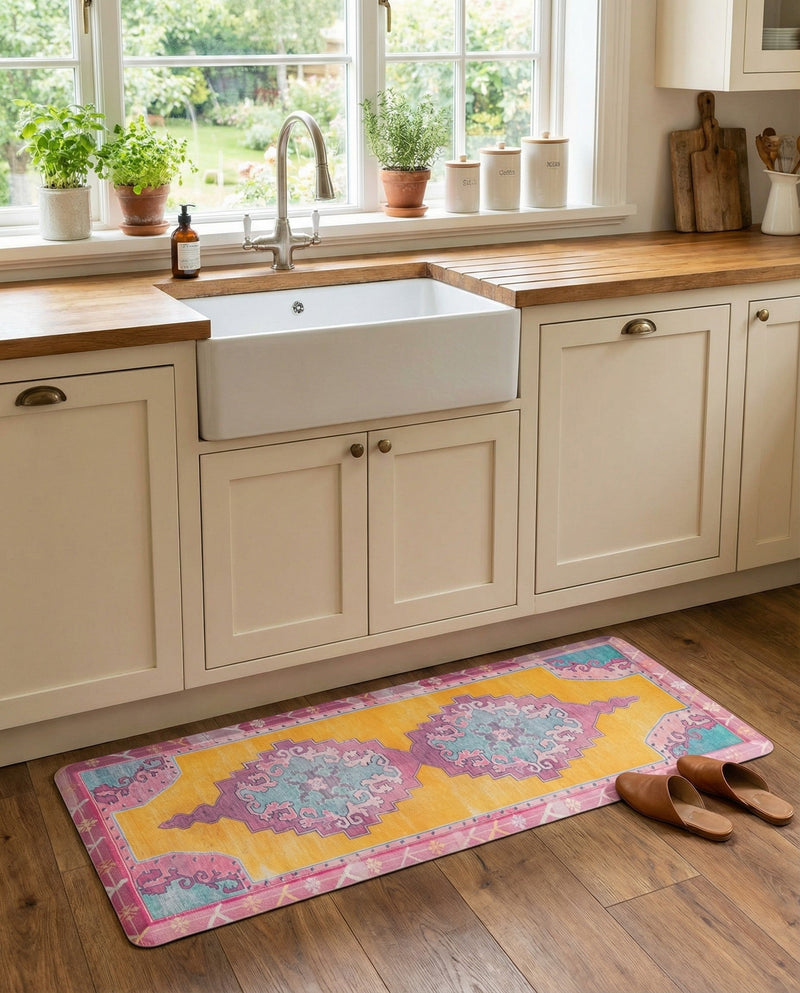 Cozy Mat Collection Area Rug -  Elysium Rectangle Sunburst Yellow and Pink  lifestyle 5