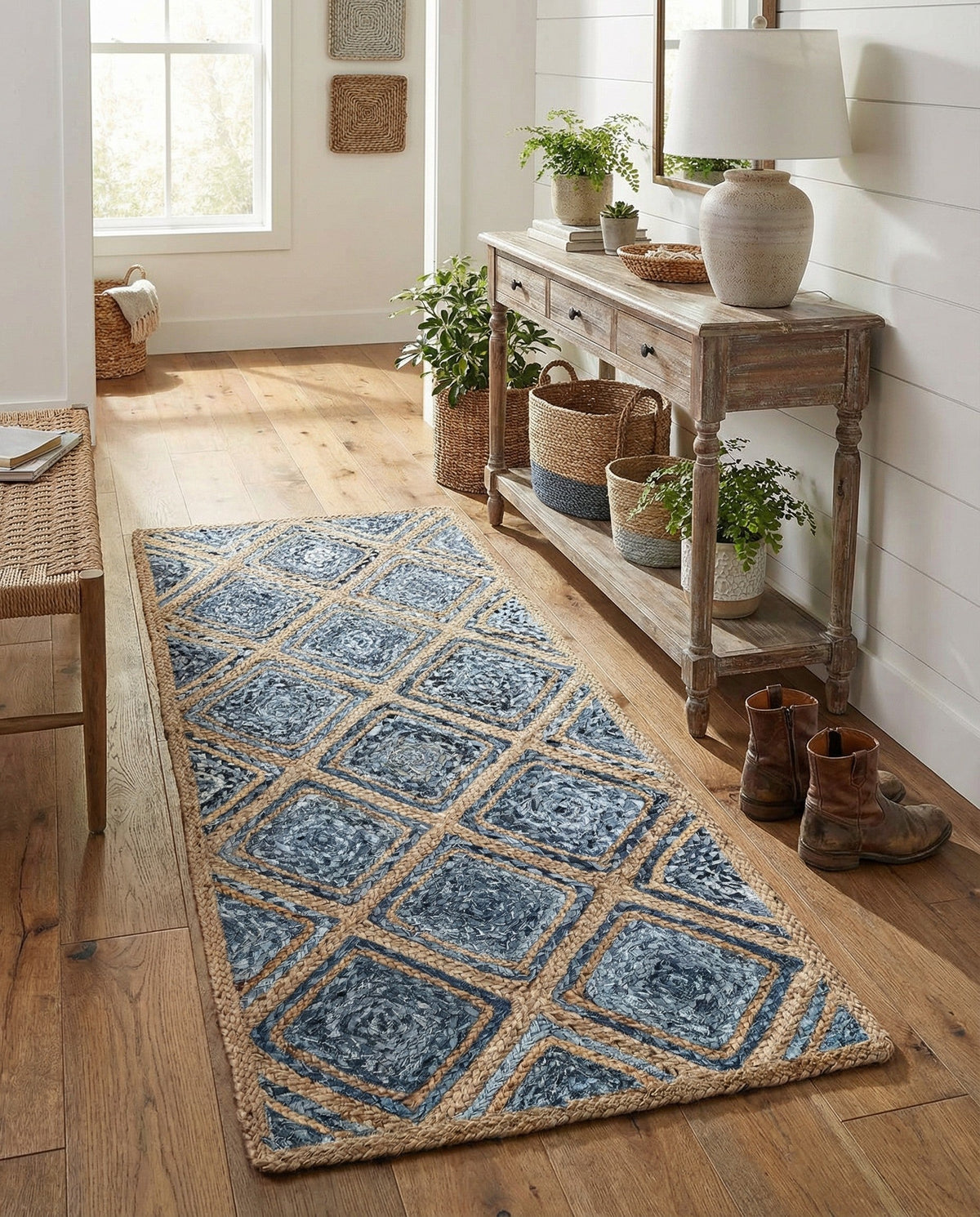 Woven Seaside Jute Collection Area Rug - Marina Runner Blue  lifestyle 80