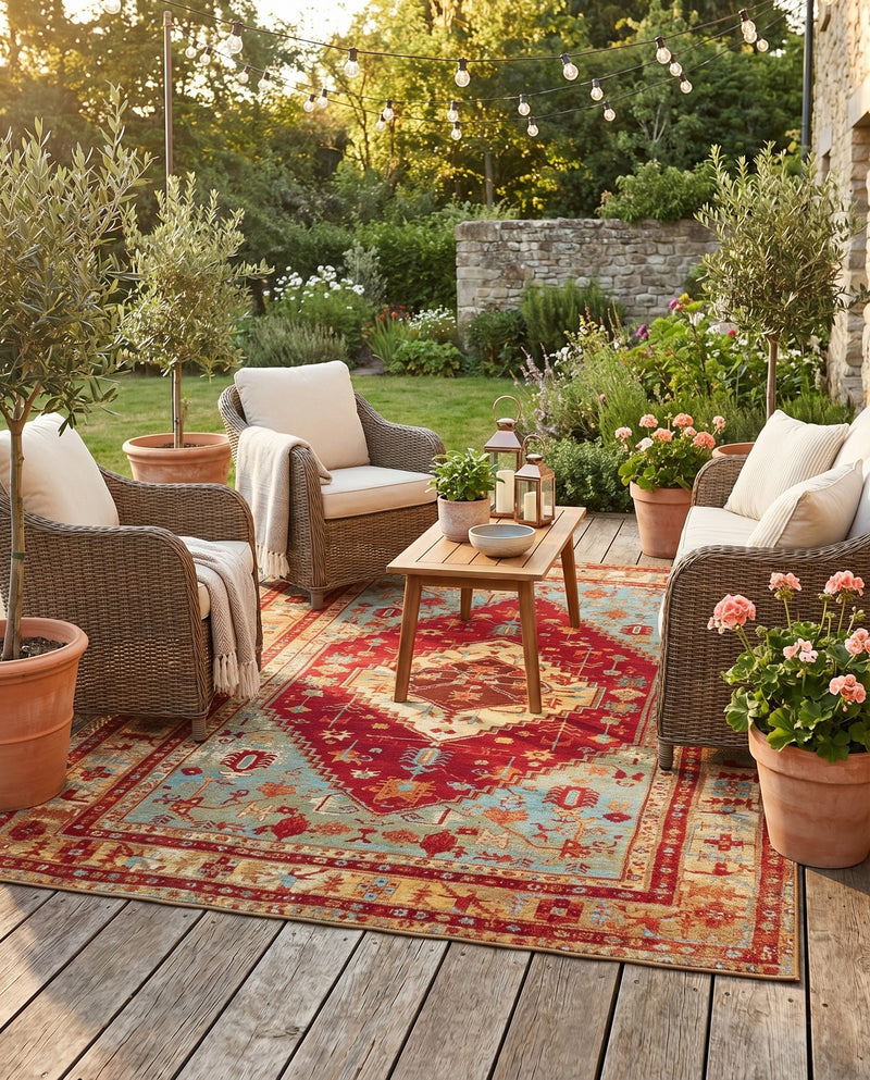 Patio Heritage Collection Area Rug -  Arbor Rectangle Red Green Blue  lifestyle 22