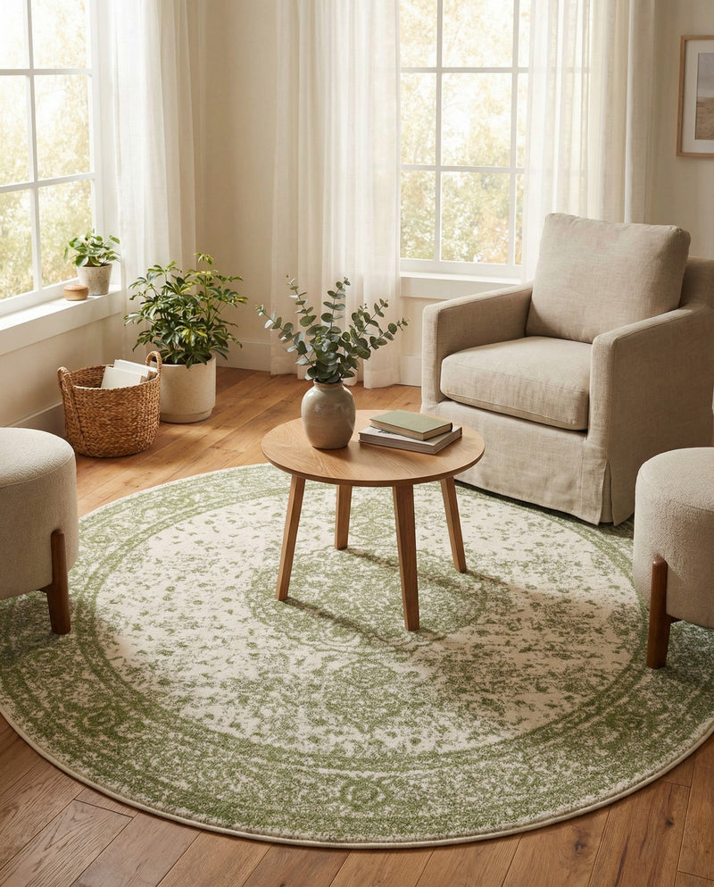 Dover Terrace Collection Area Rug - Marina (Green) Round Green  lifestyle 50