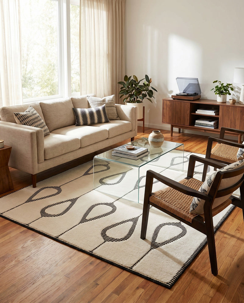 Monochrome Collection Area Rug -  Marble Rectangle Ivory White  lifestyle 29