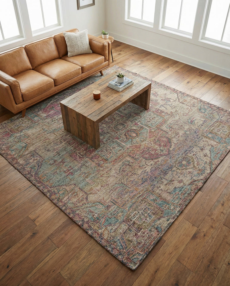 Savannah Threads Collection Area Rug -  Karoo Square Antique Red and Blue  lifestyle 56