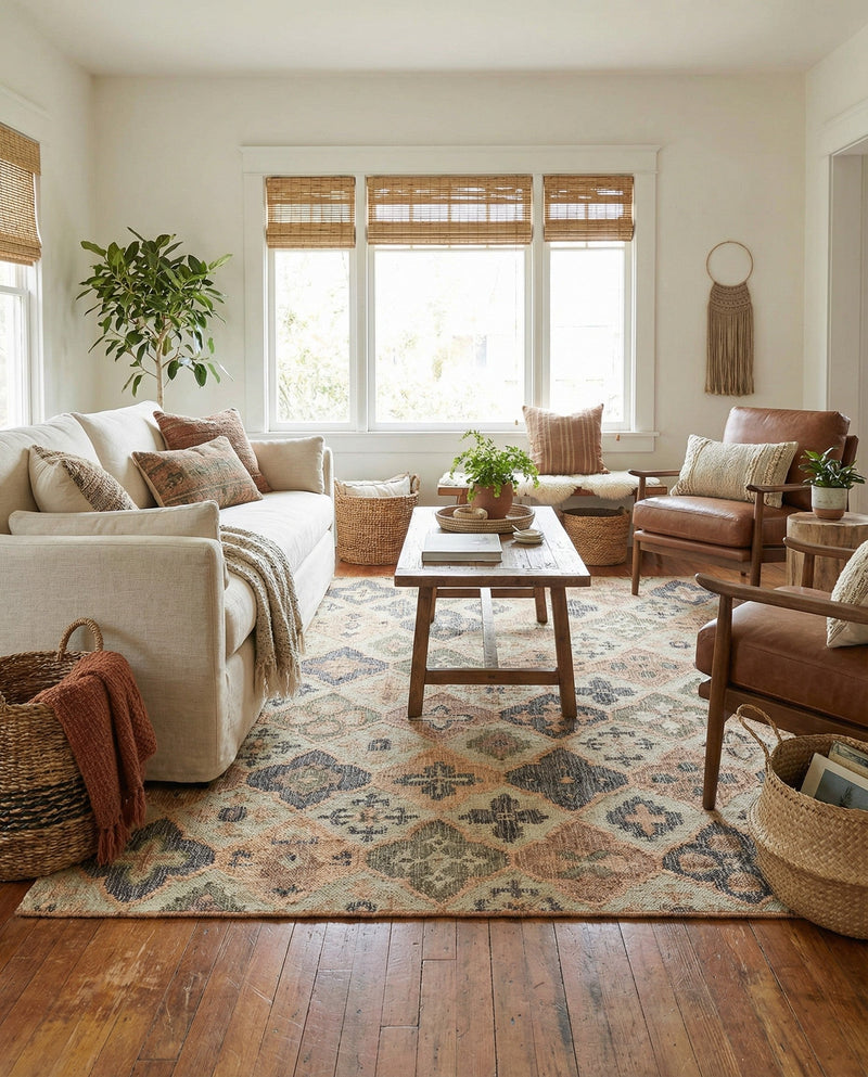 Benares Handwoven Jute Collection Area Rug - Ganges Rectangle Blue and Green  lifestyle 27