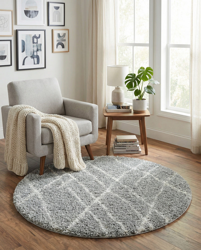Cozy Haven Shag Collection Area Rug - Serenity (Cloud Gray) Round Cloud Gray  lifestyle 35