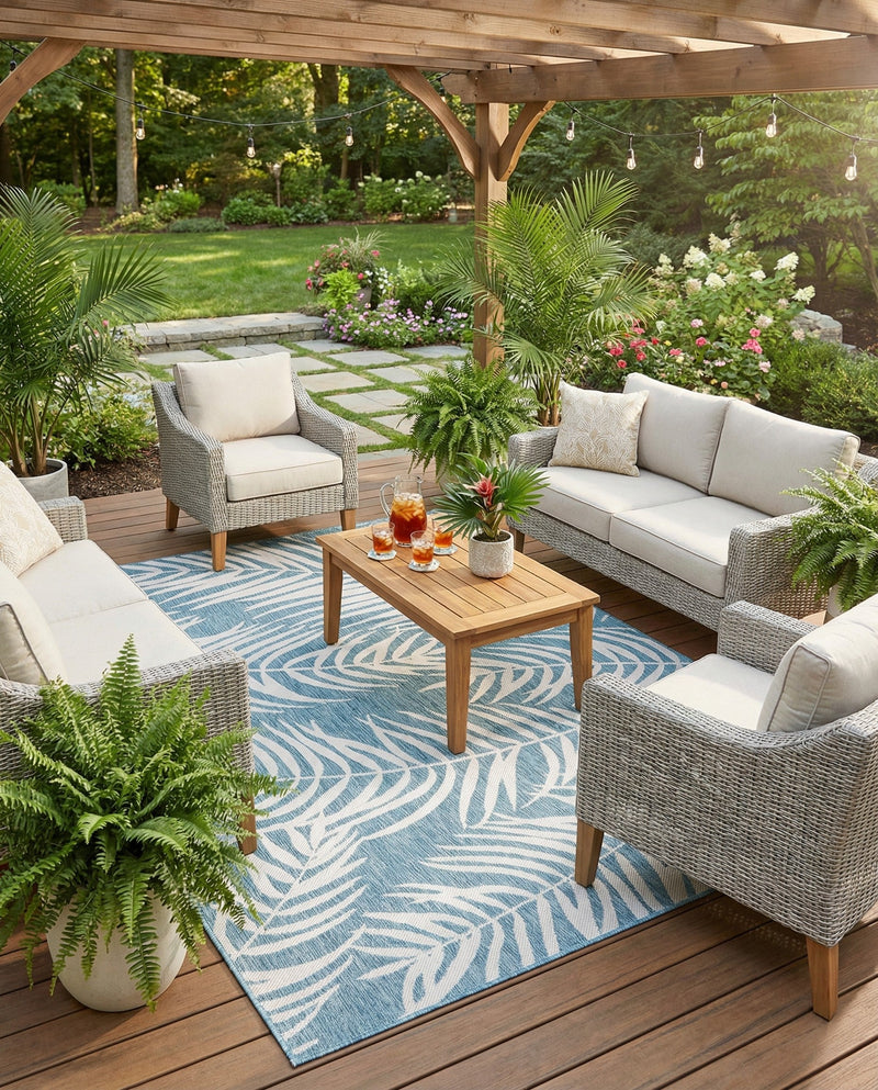Seaside Blooms Collection Area Rug - Verdure (Light Aqua) Rectangle Light Aqua  lifestyle 15