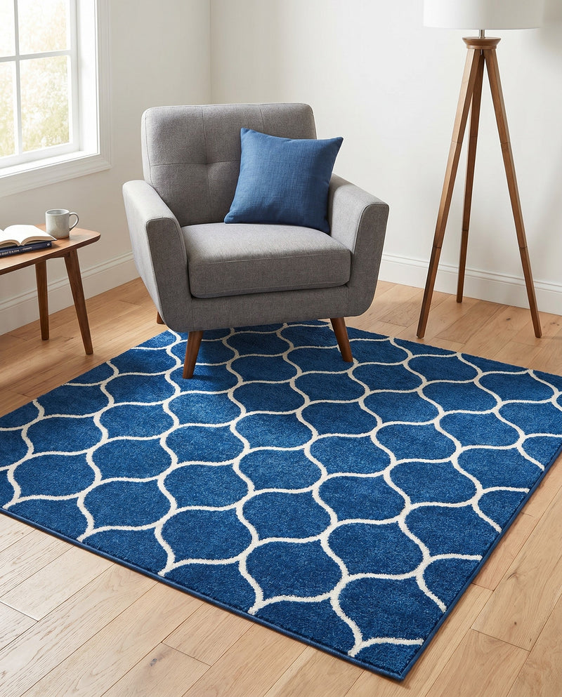 Trellis Mosaic Collection Area Rug -  Pergolatown (Navy Blue) Square Navy Blue  lifestyle 89