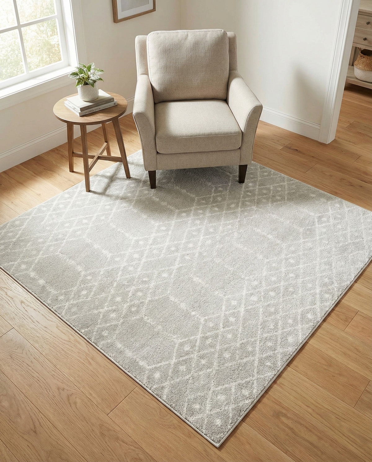 Marrakesh Lattice Collection Area Rug - Casablanca (Light Gray) Square Light Gray  lifestyle 95